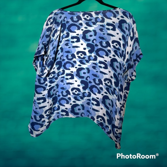 Gemma Blue Leopard Print Silk Blouse - Picture 3 of 11